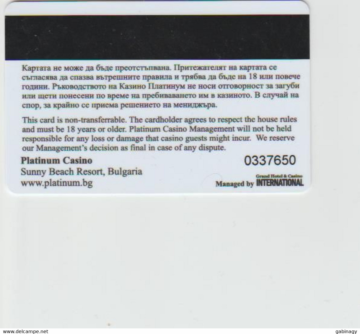 CASINO CARD - 436 - BULGARIA - PLATINUM CASINO - Carte Di Casinò