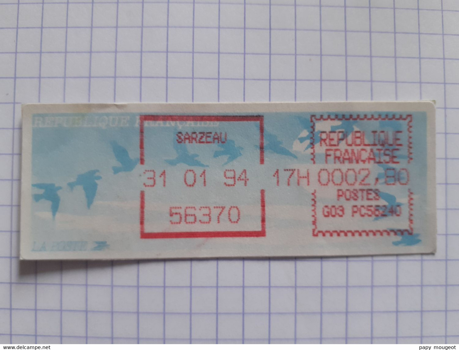 Sarzeau 56370 - 31-01-94 - G03 PC56240 Tarif 2.80 - 1990 « Oiseaux De Jubert »