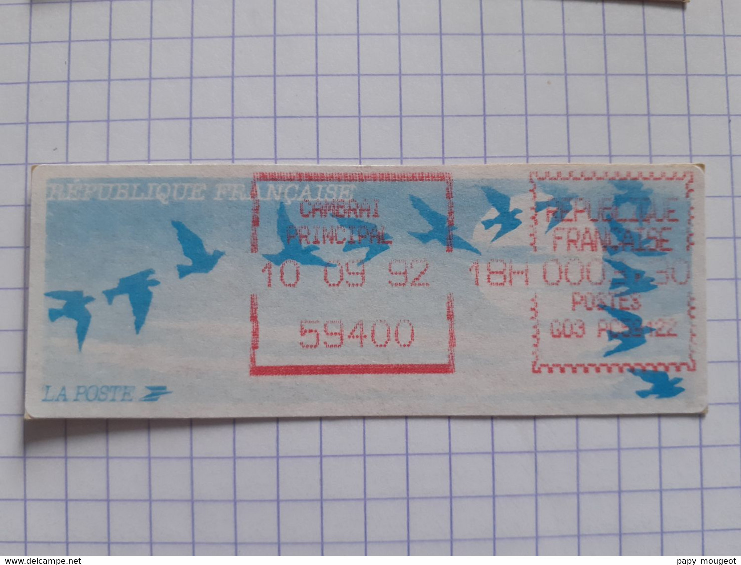 Cambrai Principal 59400 - 10-09-92 - G03 PC59422 Tarif 3.30 - Impression Décalée - 1990 Type « Oiseaux De Jubert »