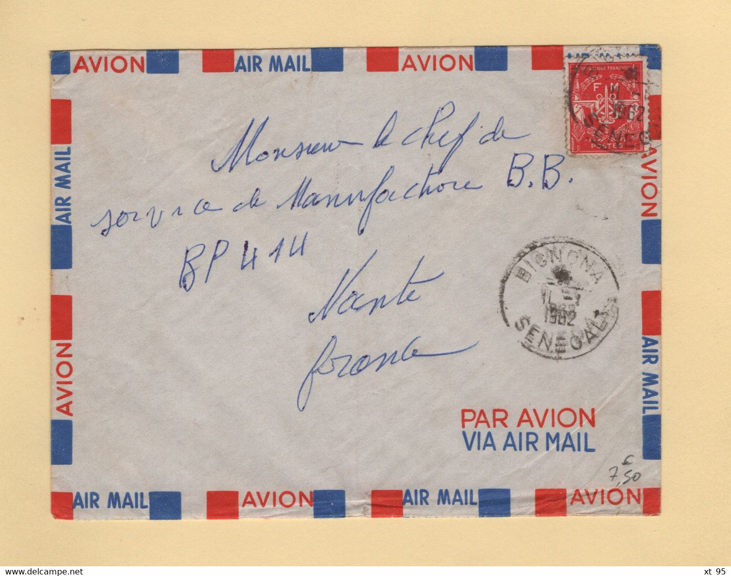 Timbre FM - Bignona - Senegal - 1962 - Timbres De Franchise Militaire