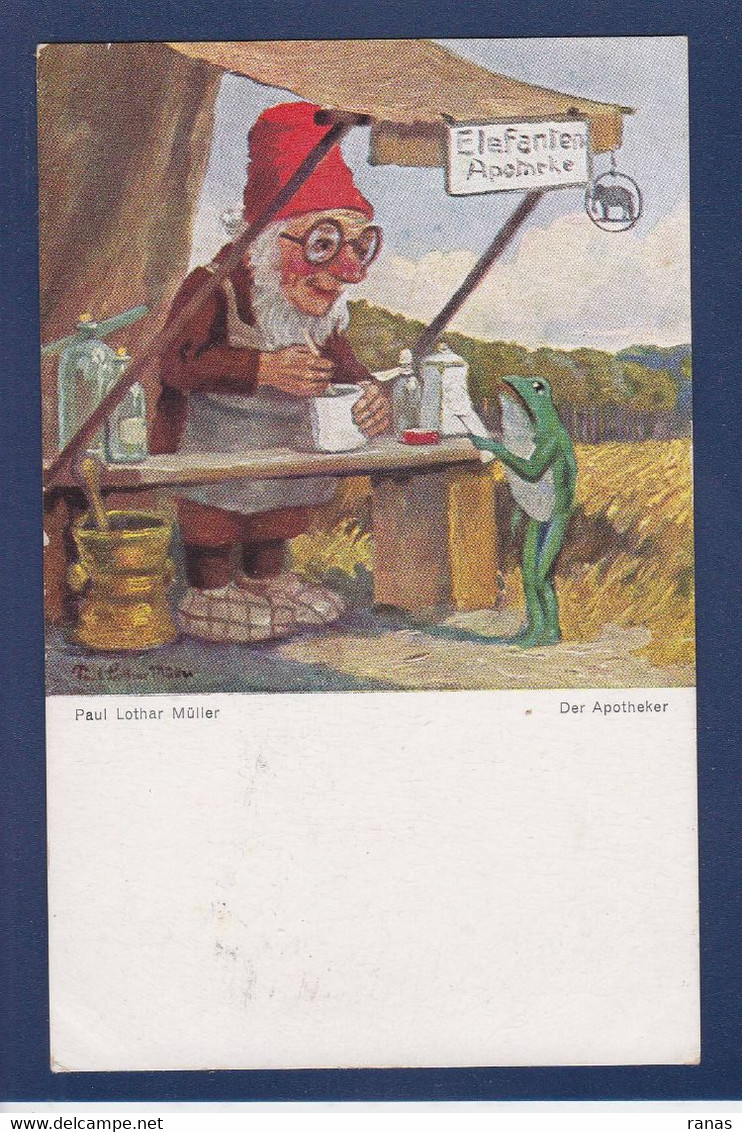 CPA Grenouille Frog Par Paul Lothar Muller Pharmacie Gnome écrite - Poissons Et Crustacés