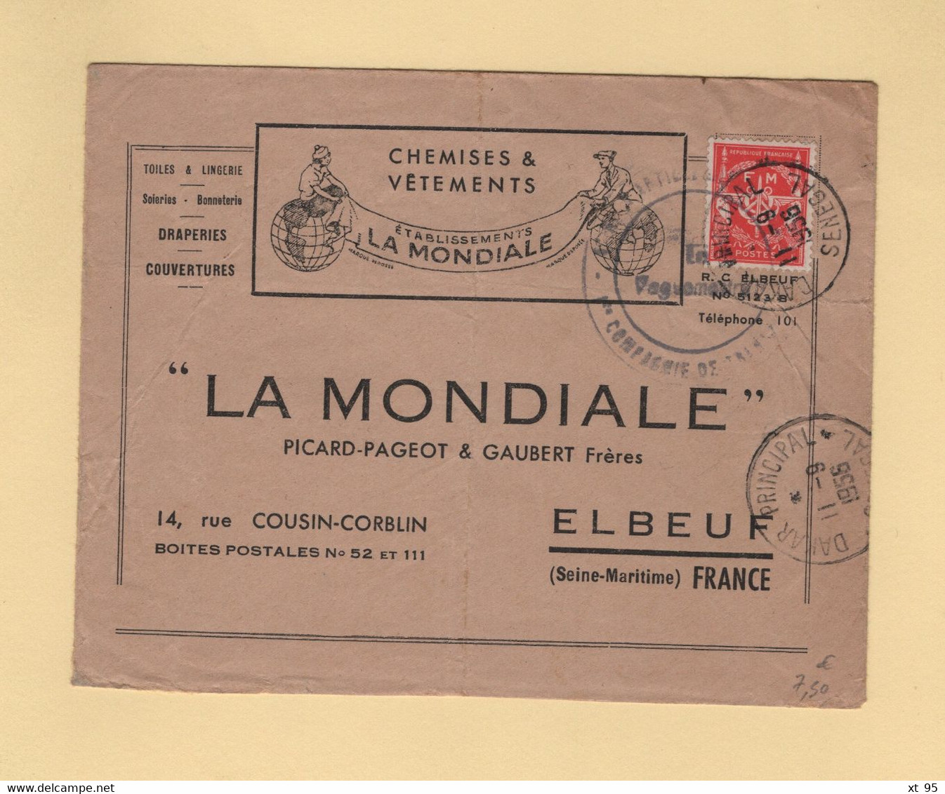 Timbre FM - Dakar - Senegal - 1956 - Enveloppe Illustree La Mondiale - Militärische Franchisemarken