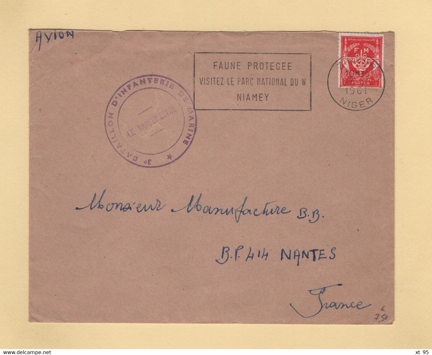 Timbre FM - Niger - Zinger - 1961 - 3e Bataillon D Infanterie De Marine - Military Postage Stamps