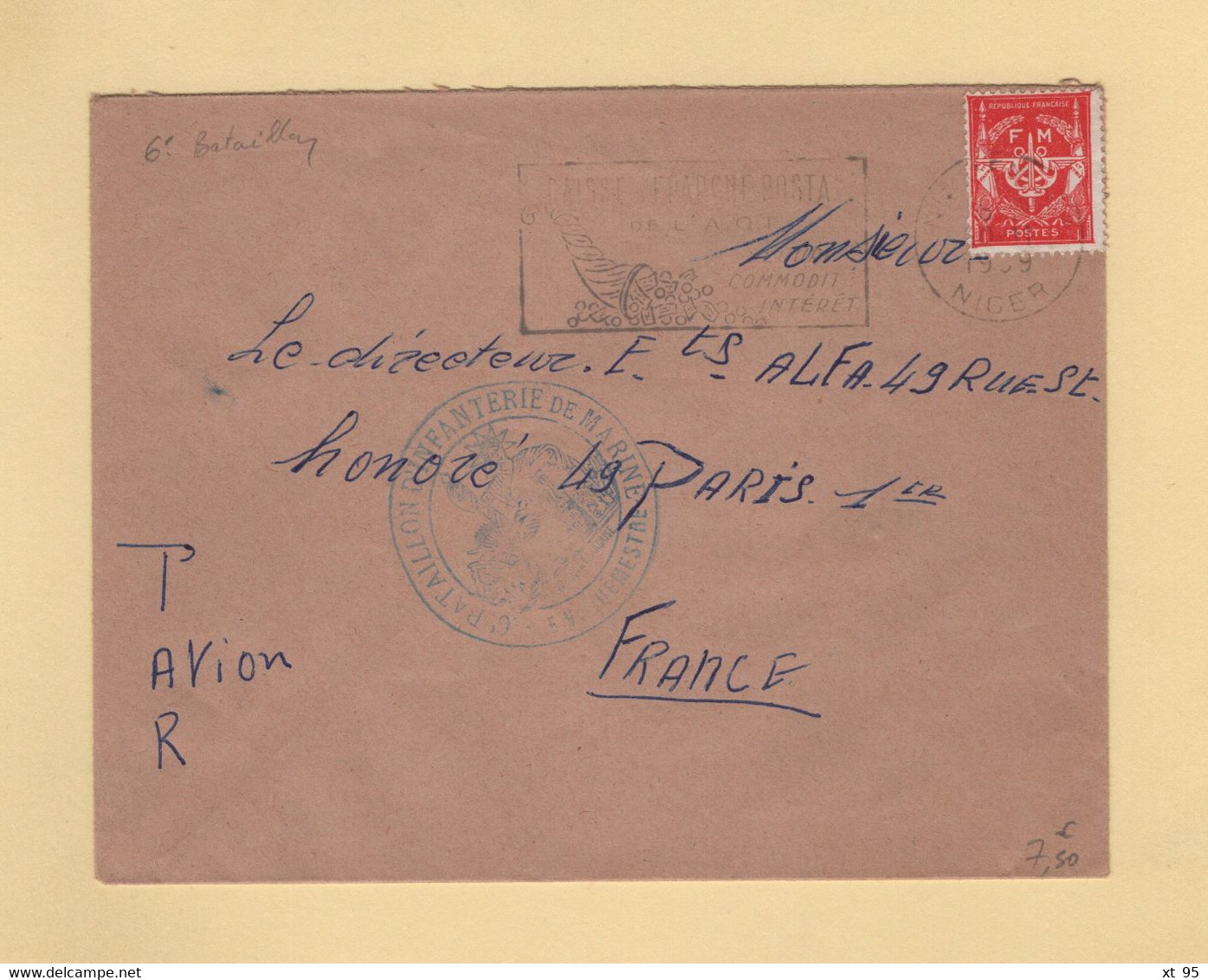 Timbre FM - Niamey - Niger - 1959 - 6e Bataillon Infanterie De Marine - Militaire Zegels