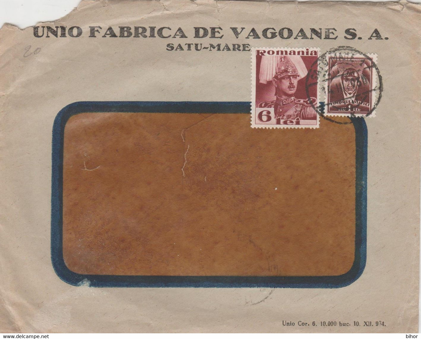 Satu Mare - UNIO Fabrica De Vagoane S.A. / Stampila / Cachet / Stamps / Carol II / Timbrul Aviatiei (1935) - Altri & Non Classificati