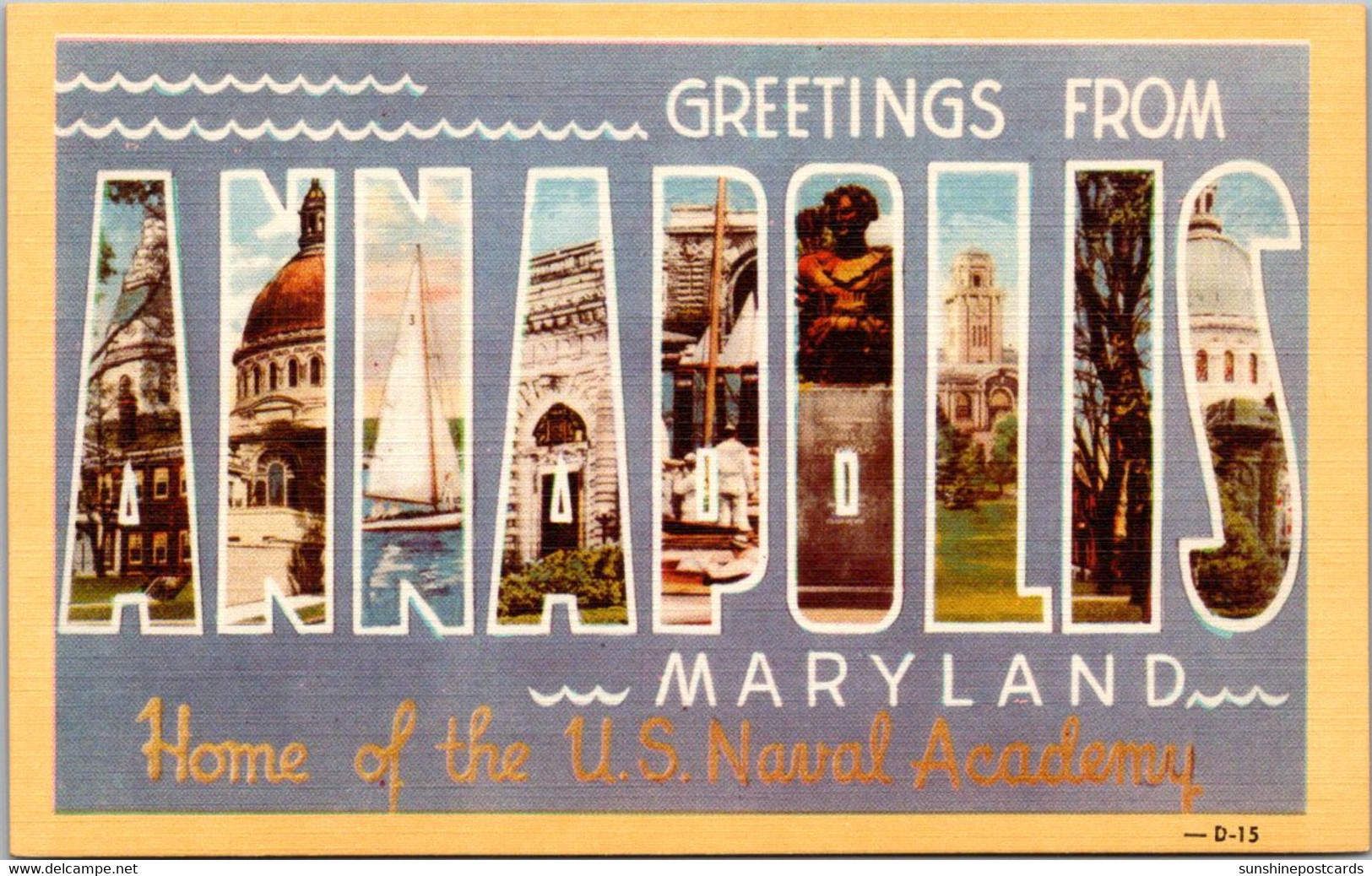 Maryland Greetings From Annapolis Home Of The U S Naval Academy Large Letter Linen Dexter Press - Annapolis