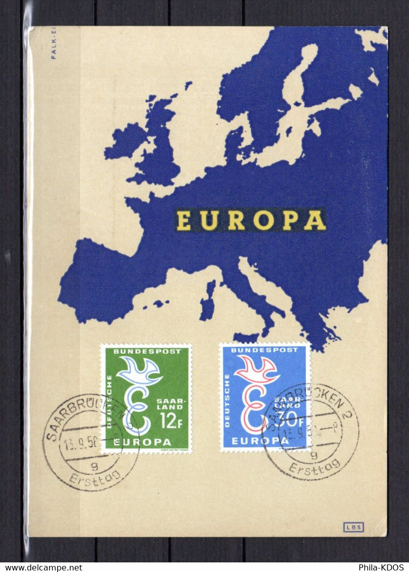 &#9989; " EUROPA 1958 :SAARLAND " Sur Carte Maximum De 1958 Parfait état. CM - 1958