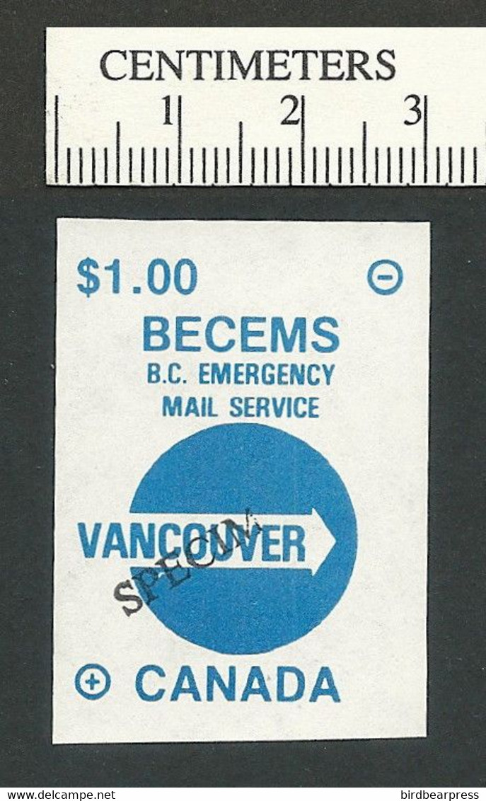 B68-50 CANADA Vancouver BECEMS BC Emergency Mail MNH Blue SPECIMEN - Werbemarken (Vignetten)