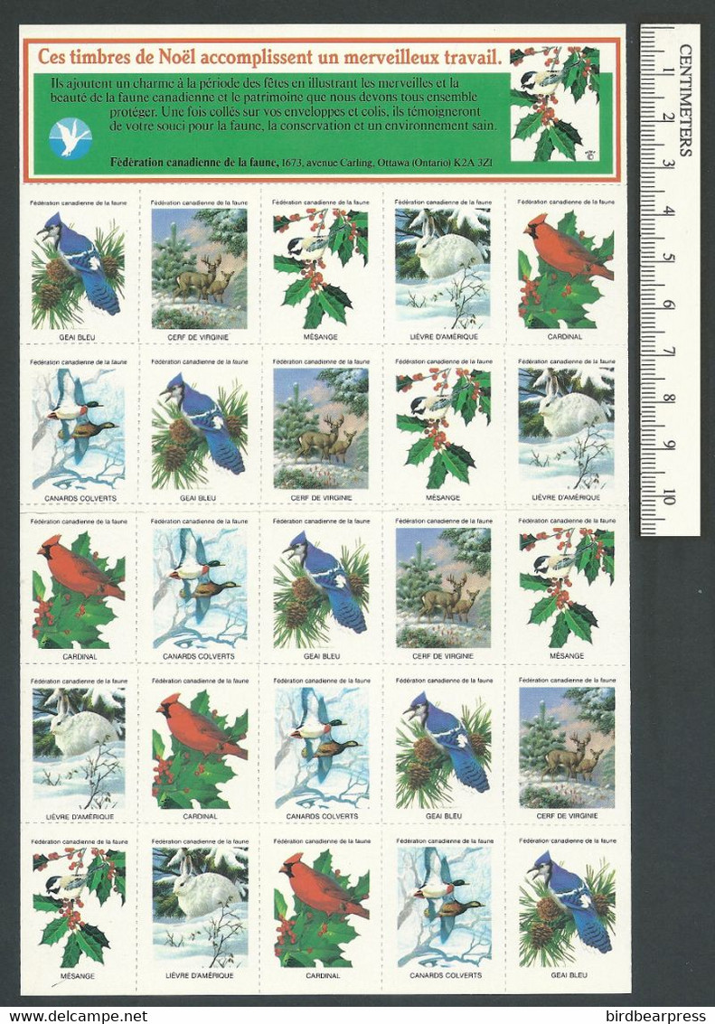 B69-40 CANADA Canadian Wildlife Federation Xmas Seals Sheet 1987 MNH French - Vignettes Locales Et Privées