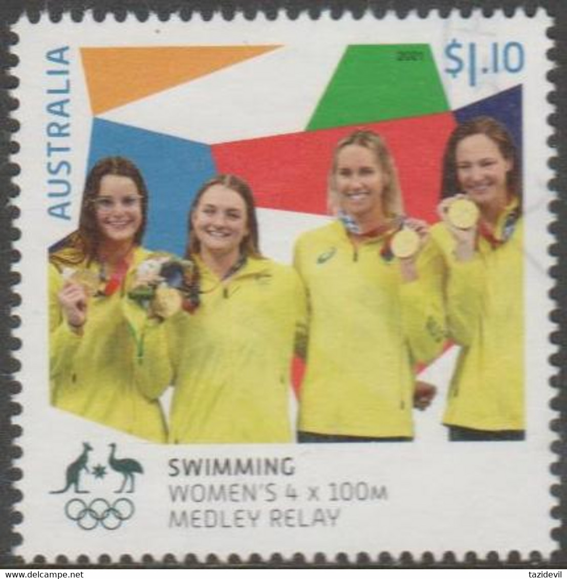 AUSTRALIA - USED 2021 $1.10 Tokyo Olympic Games Gold Medal Winners - Swimming: Women's 4x100M Medley Relay - Oblitérés
