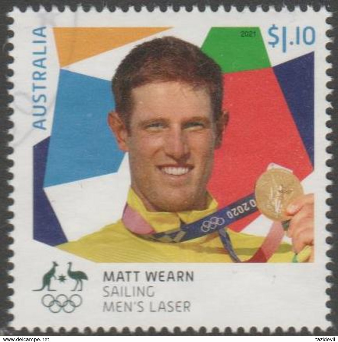 AUSTRALIA - USED 2021 $1.10 Tokyo Olympic Games Gold Medal Winners - Sailing: Mens Laser - Oblitérés