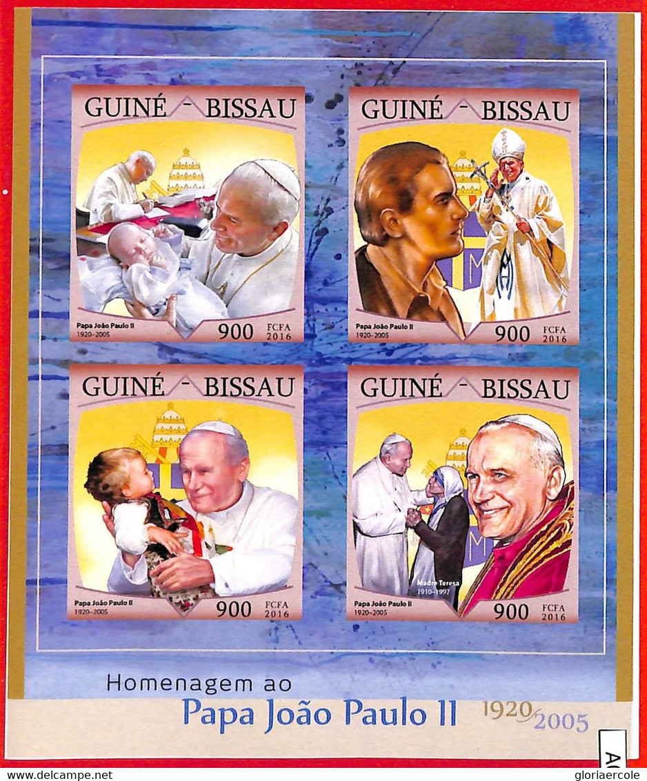 A0924 - GUINE BISSAU - 2016 IMPERF SHEET - RELIGION Pope JP II   MOTHER THERESA - Mère Teresa