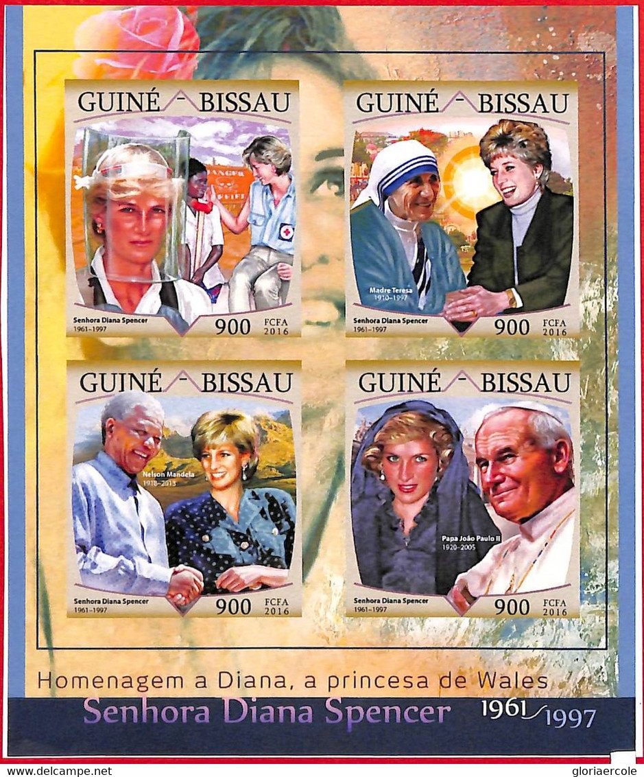 A0934 - GUINE BISSAU - 2016 IMPERF SHEET - Lady D Diana  MOTHER THERESA Pope - Madre Teresa