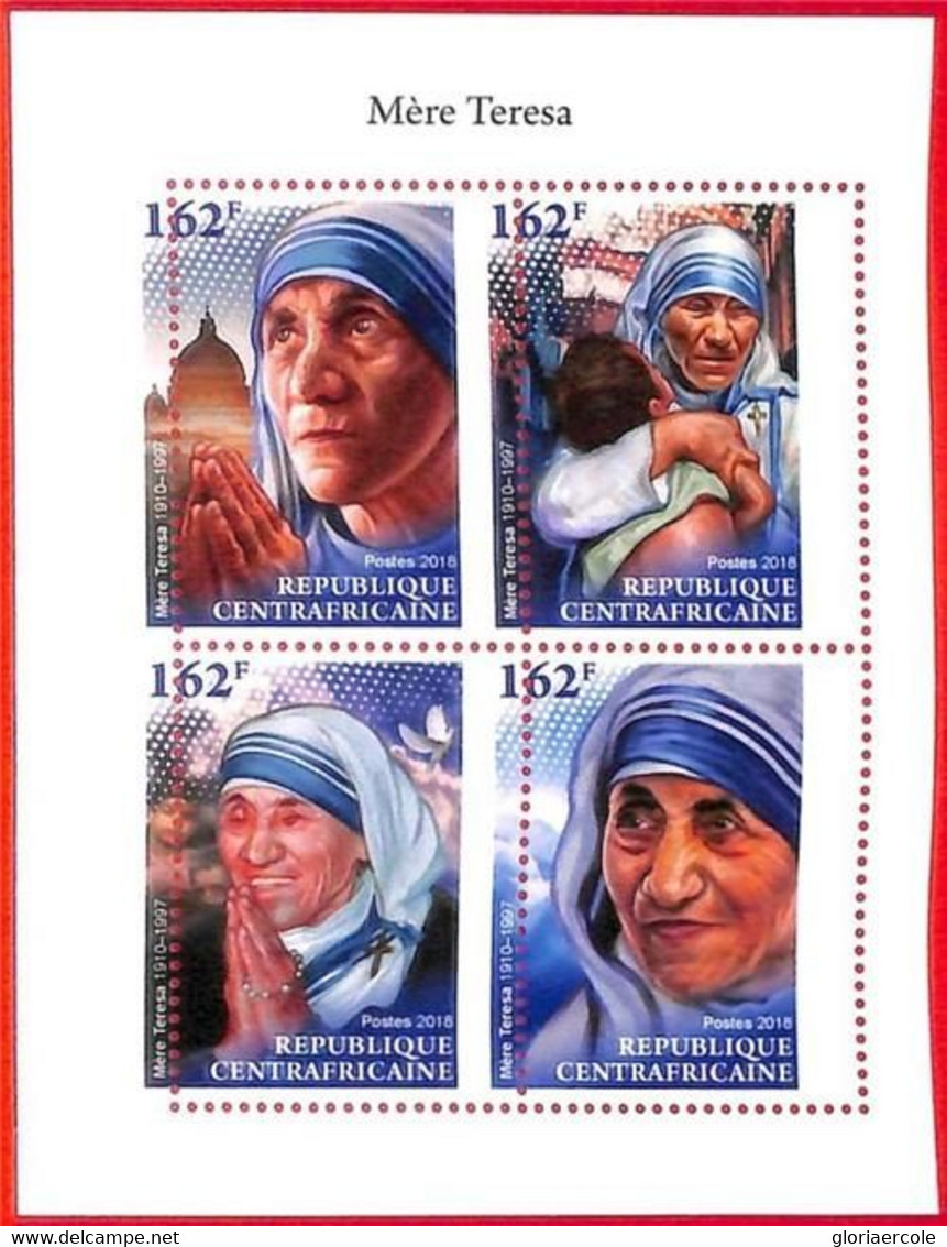 A1589 - CENTRAL AFRICAN R - ERROR: MISSPERF SOUVENIR S - 2018, Mother Theresa - Madre Teresa