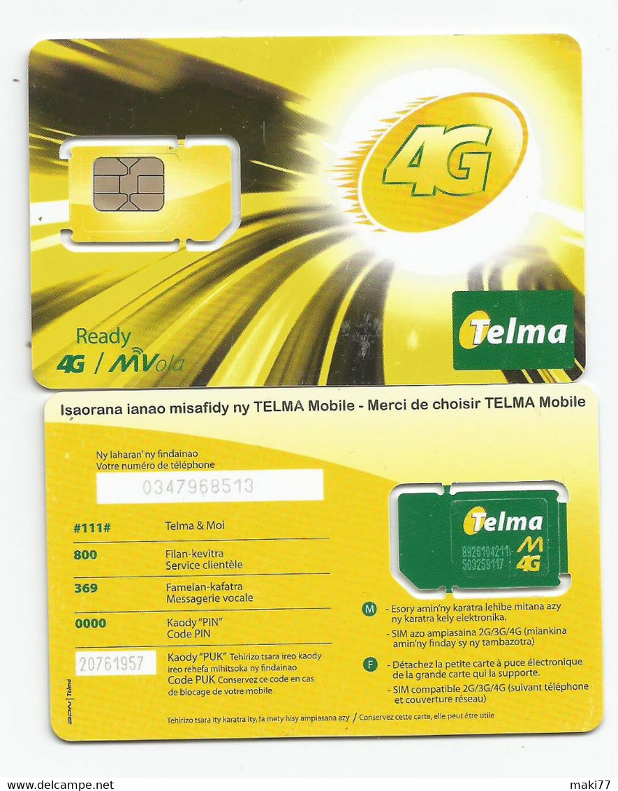 MADAGASCAR MADAGASKAR  Carte SIM 4G NEUVE  /  MALAGASY NEW SIM Card TELMA MADAGASCAR - Madagascar