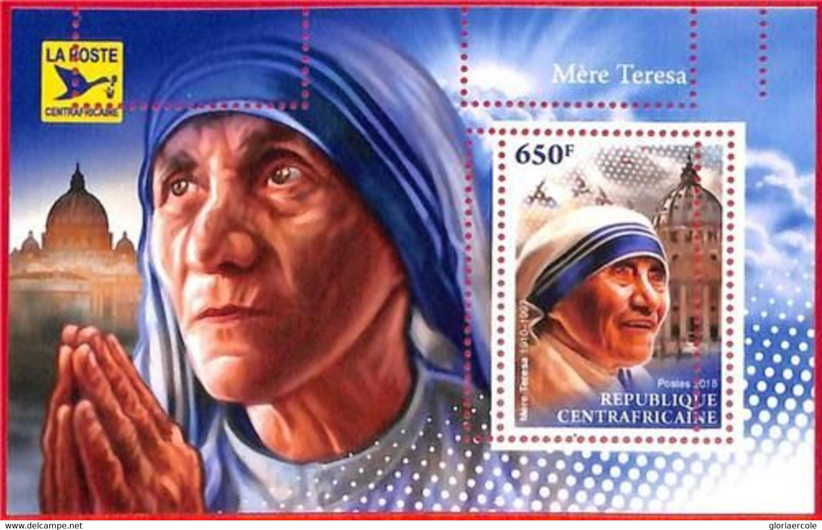 A1591 - CENTRAL AFRICAN R - ERROR: MISSPERF SOUVENIR S - 2018, Mother Theresa - Mère Teresa