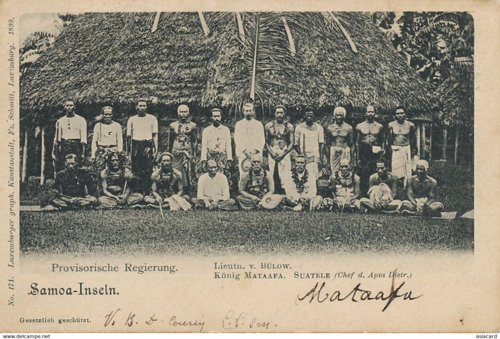 2 Cards Samoa Inseln Provisory Government King Mataafa Autograph Bulow Suatele German Consulate Apia Used Pago Pago - Samoa