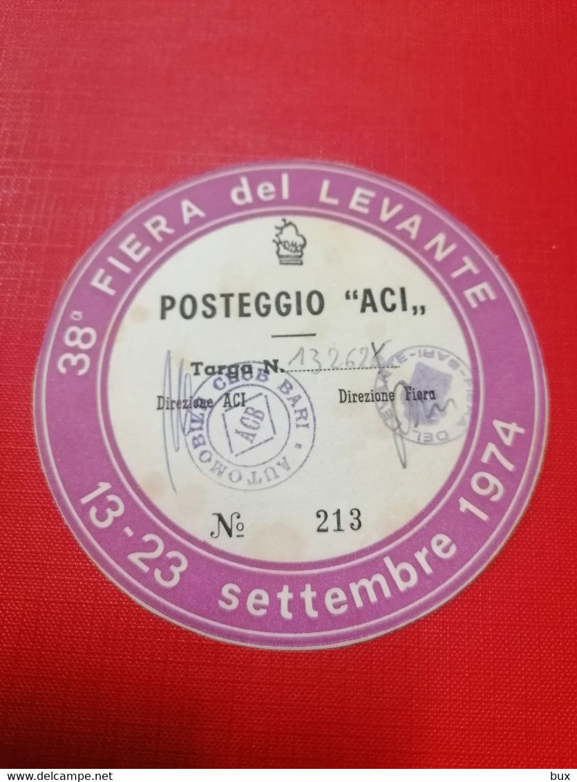 1974 ACB  FIERA DEL LEVANTE   AUTOMOBILE CLUB BARI  ACI TALLONCINO INGRESSO AUTO CAR  ARCH CAT27PAG5 - Transport