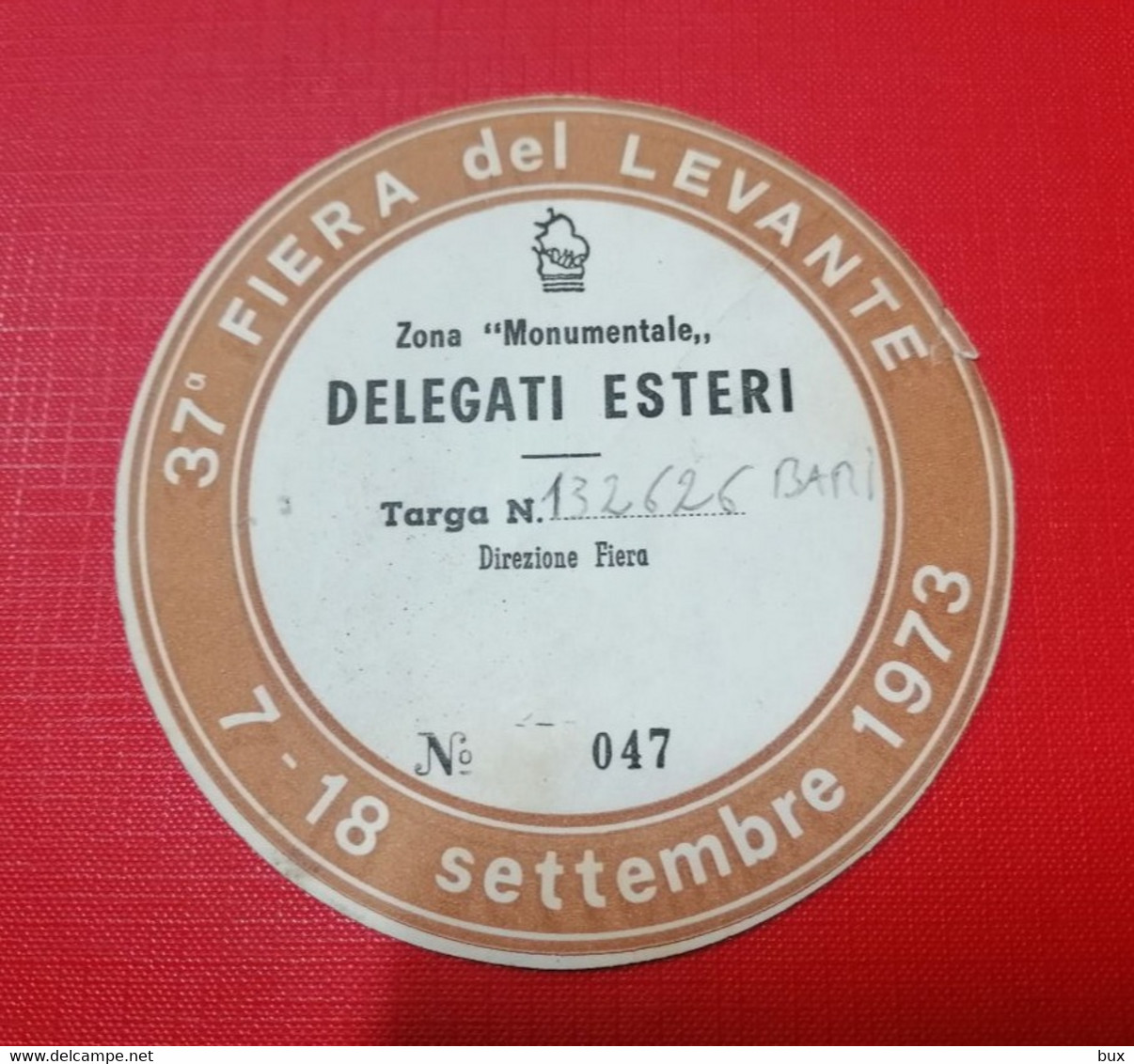 1973  FIERA DEL LEVANTE   BARI  TALLONCINO INGRESSO AUTO CAR  ARCH CAT27PAG5 - Transport