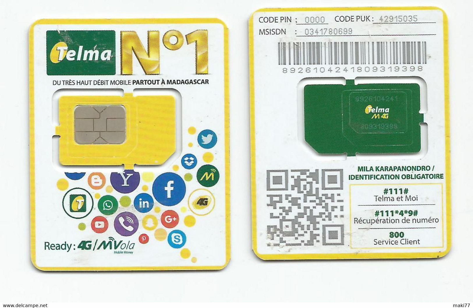 MADAGASCAR MADAGASKAR  Carte SIM NEUVEG  /  MALAGASY NEW SIM Card TELMA MADAGASCAR - Madagaskar