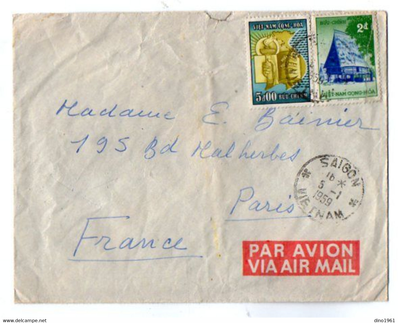 TB 3431 - VIET- NAM 1959 - LSC - Lettre Par Avion /  SAIGON Pour PARIS - Vietnam