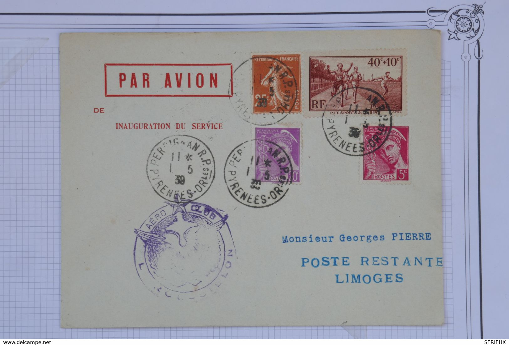 AU11 FRANCE  BELLE LETTRE 1938 PERPIGNAN POUR LIMOGES +AFFRANCH. PLAISANT - 1960-.... Storia Postale