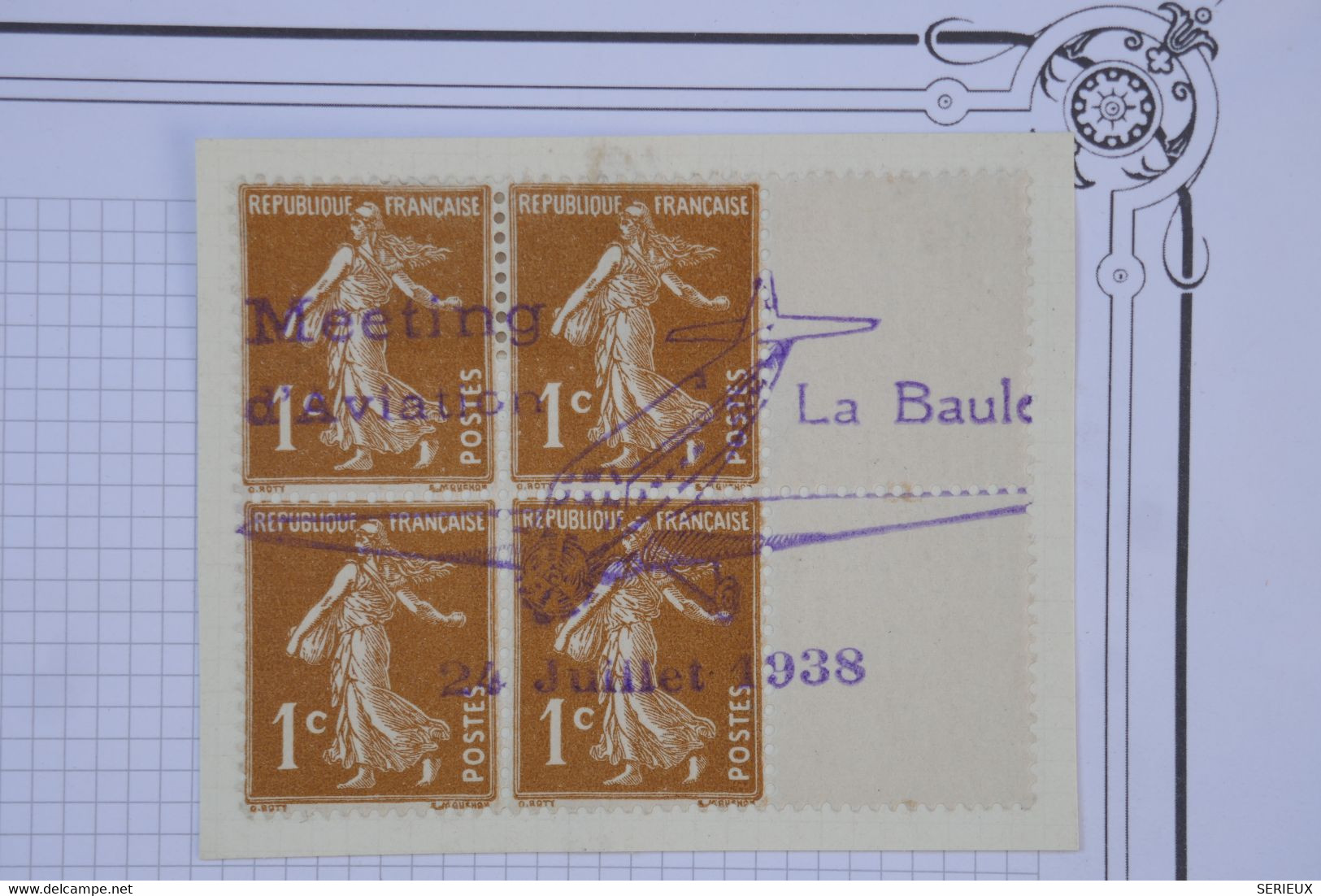 AU11 FRANCE  BEAU BLOC SEMEUSE SUR FRAG. LETTRE 1938 OBLITERATION MEETING  LA BAULE +AFFRANCH. PLAISANT - 1960-.... Storia Postale