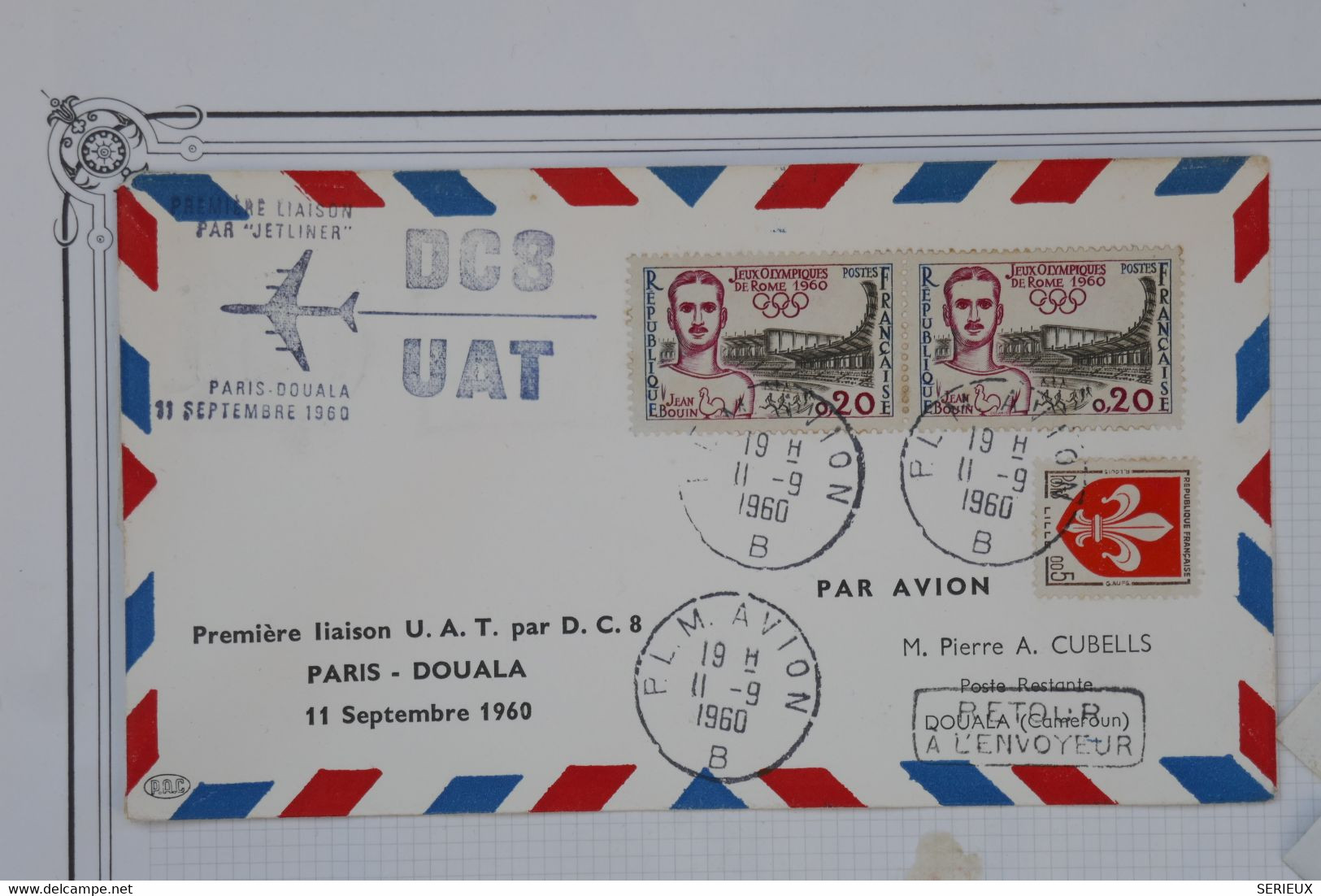 AU11 FRANCE  BELLE LETTRE  1960 IERE LIAISON AIR FRANCE PARIS DOUALA  + AFFRANCH. PLAISANT - 1960-.... Brieven & Documenten