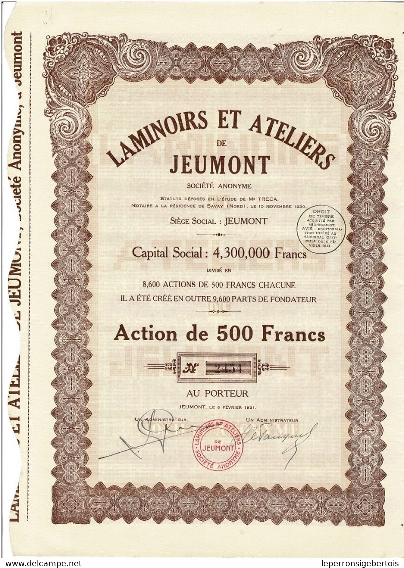 - Titre De 1931 - Laminoirs Et Ateliers De Jeumont  - - Industry