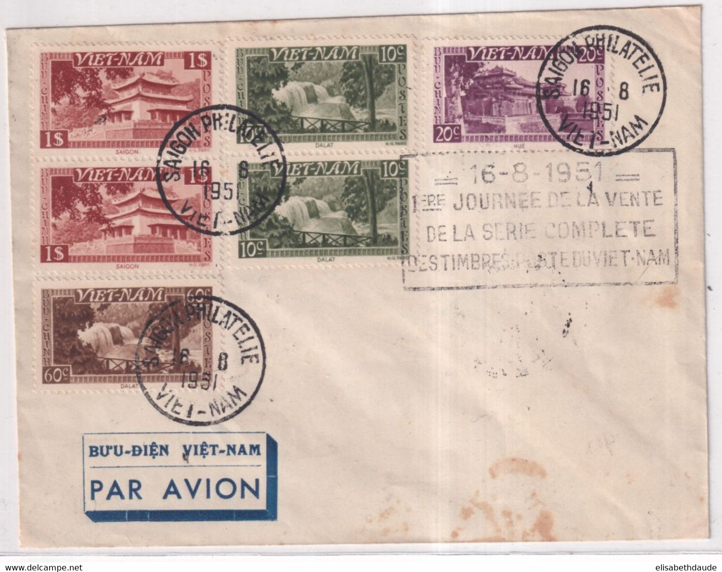 1951 - VIET-NAM - ENVELOPPE Avec 1° JOURNEE De VENTE De La SERIE UNITE NATIONALE ! à SAÏGON - Viêt-Nam