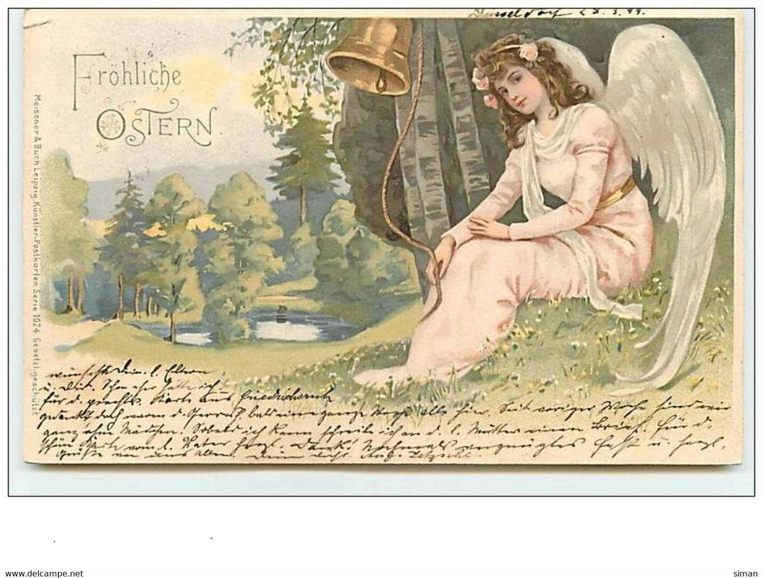 N°8082 - Carte Fantaisie - Frohliche Ostern - Ange Sonnant Une Cloche - Meissner - Easter