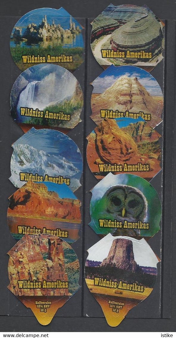 Switzerland, Coffee Cream Labels, Wild America, "Wildniss Amerikas", Lot Of 58. - Milchdeckel - Kaffeerahmdeckel