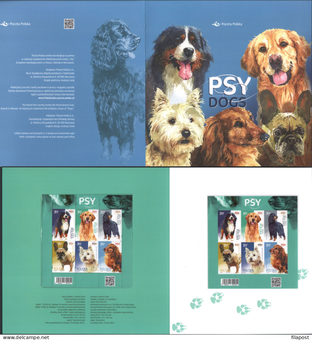 Poland 2022 Booklet Folder / Dogs - Bernese, Retriever, Setter, Bulldog, Terrier, Dachshund / With Imperforated Block - Libretti