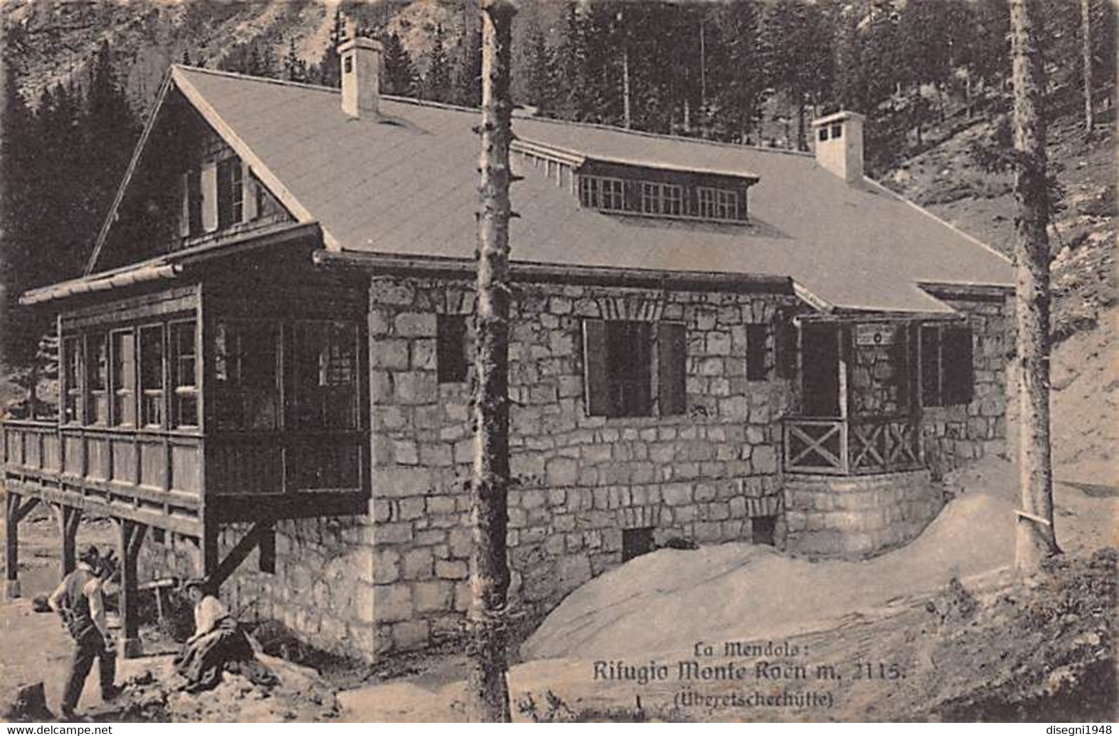 011446 "(BZ) LA MENDOLO: RIFUGIO MONTE ROEN M. 2115 - UBERETSCHERHUTTE" ANIMATA. CART NON SPED DATATA 1927-TIMBRO CAI - Bolzano