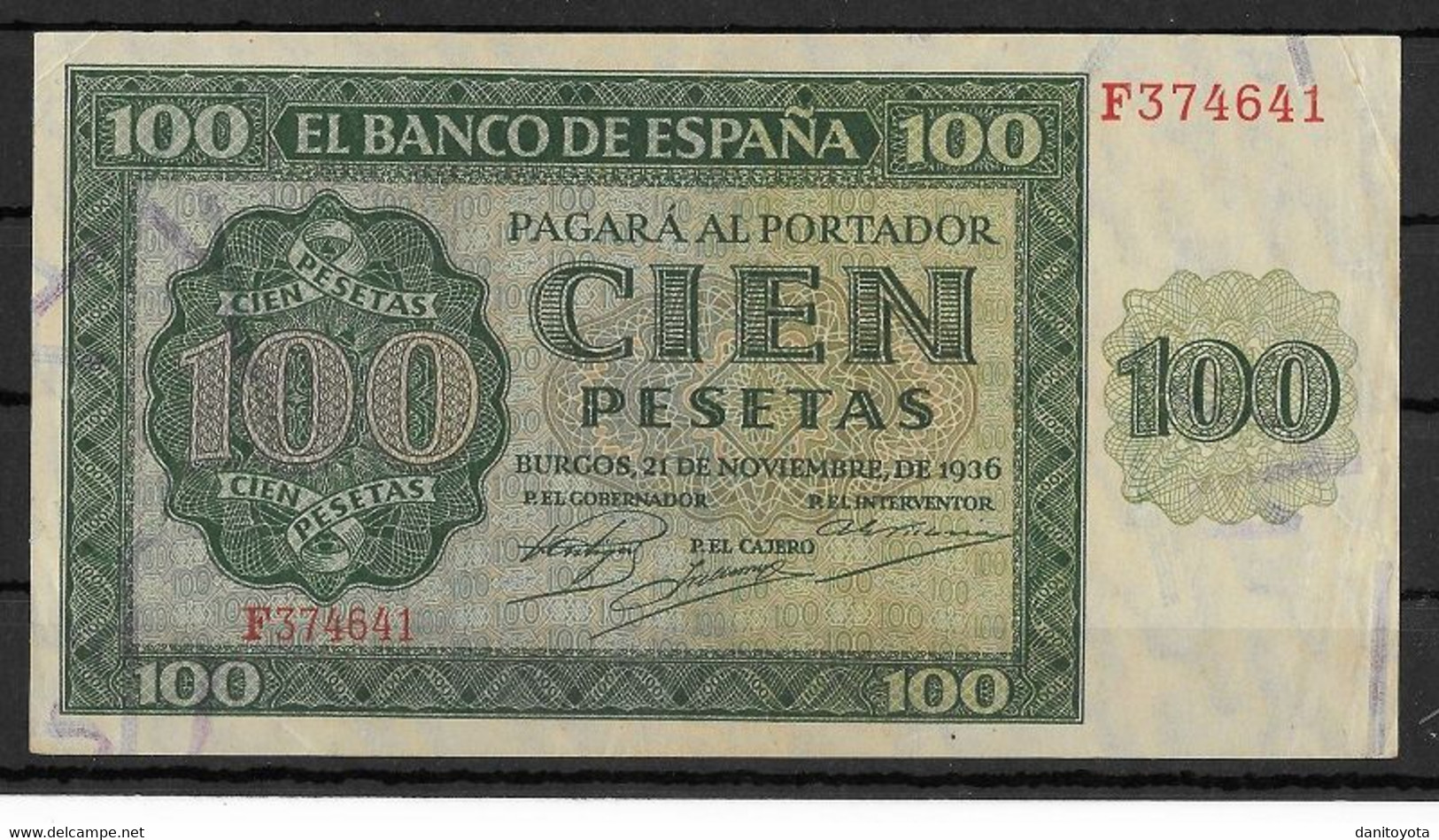 ESPAÑA. EDIFIL 421a 100 PTAS 21 DE NOVIEMBRE 1936 SERIE F CONSERVACIÓN EBC - 100 Peseten