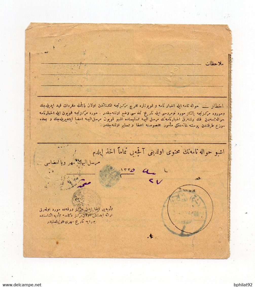 !!! CILICIE, RECEPISSE DE MANDAT D'ADANA DE 1919 - Covers & Documents