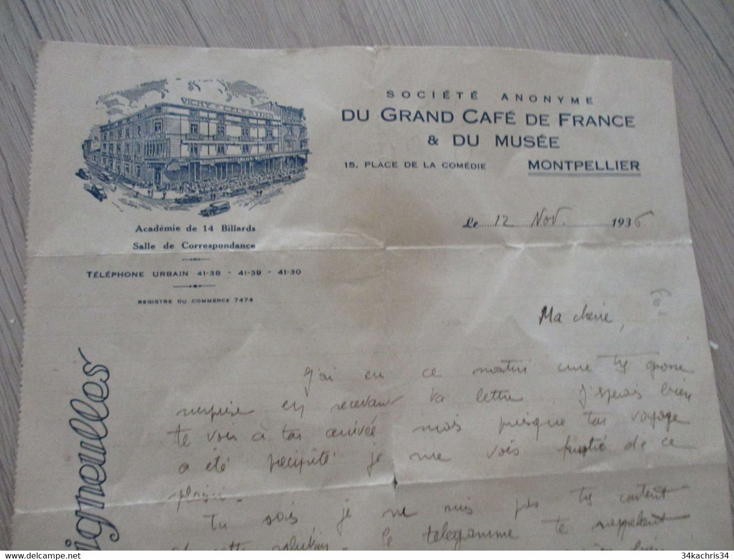Facture Illustrée Montpellier 1935 Grand Café De France Et Du Musée Pb Bières - Ambachten