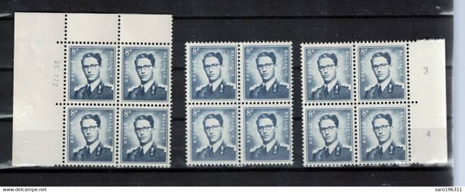 LIQUIDATION ROI BAUDOUIN ** / MNH   Le  8,00 Fr En 3 Nuances Avec Coin De Feuille  Daté  EN BLOC DE  4    à   2,95 - Unused Stamps