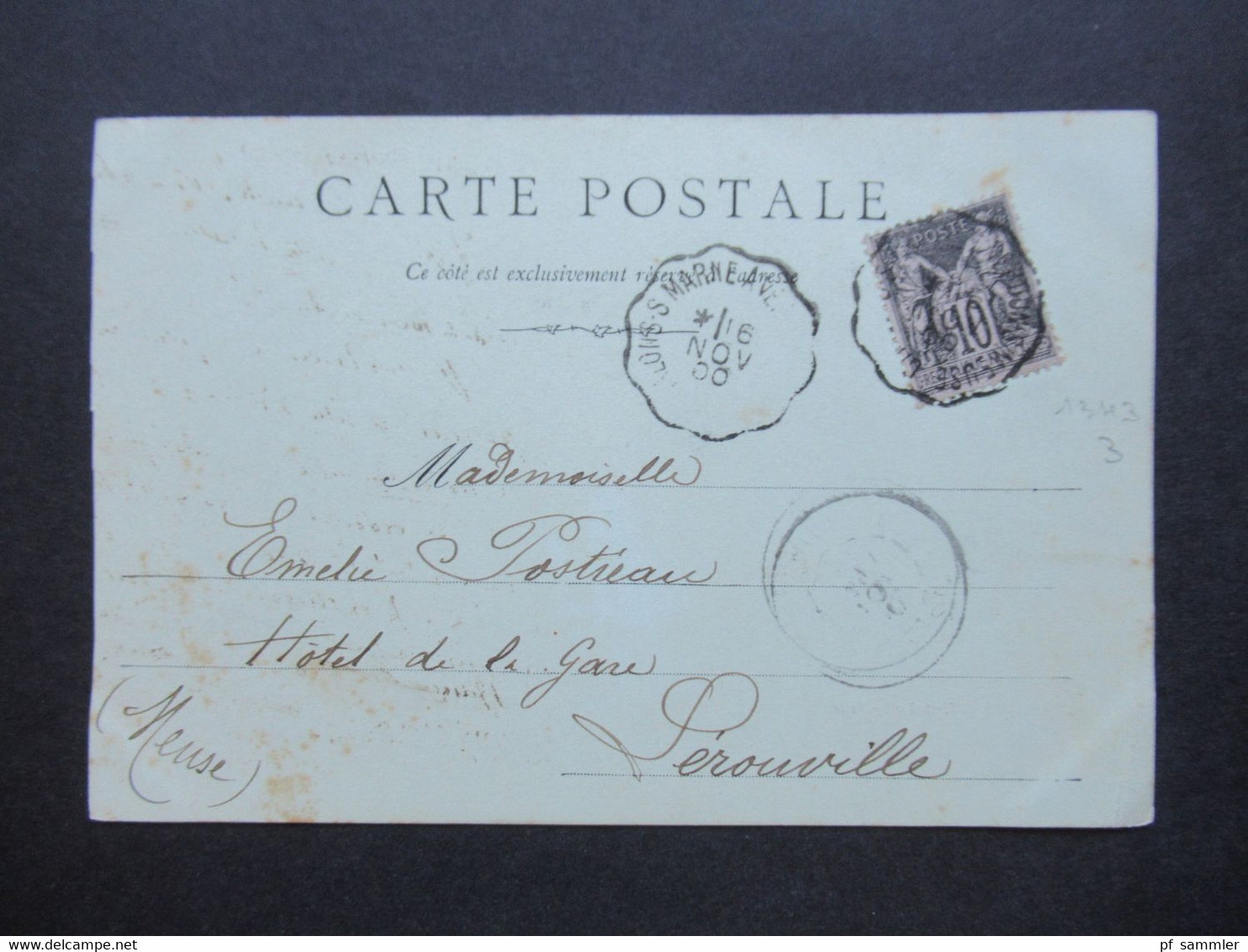 Frankreich  AK 1900 Etain Hotel De Ville Mit Bahnpost Stempel Frankiert Mit Sage - Etain