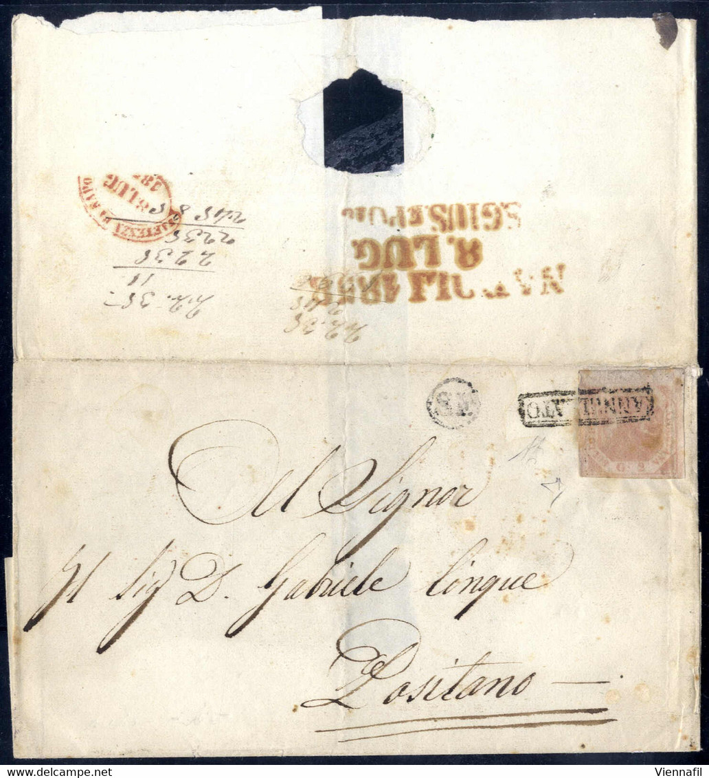 Cover 1858, Lettera Da Napoli Per Positano Affrancata Con 2 Gr. Rosa Chiaro Bollo "ANNULLATO", Sul Verso Napoli 1858 / 8 - Napoli