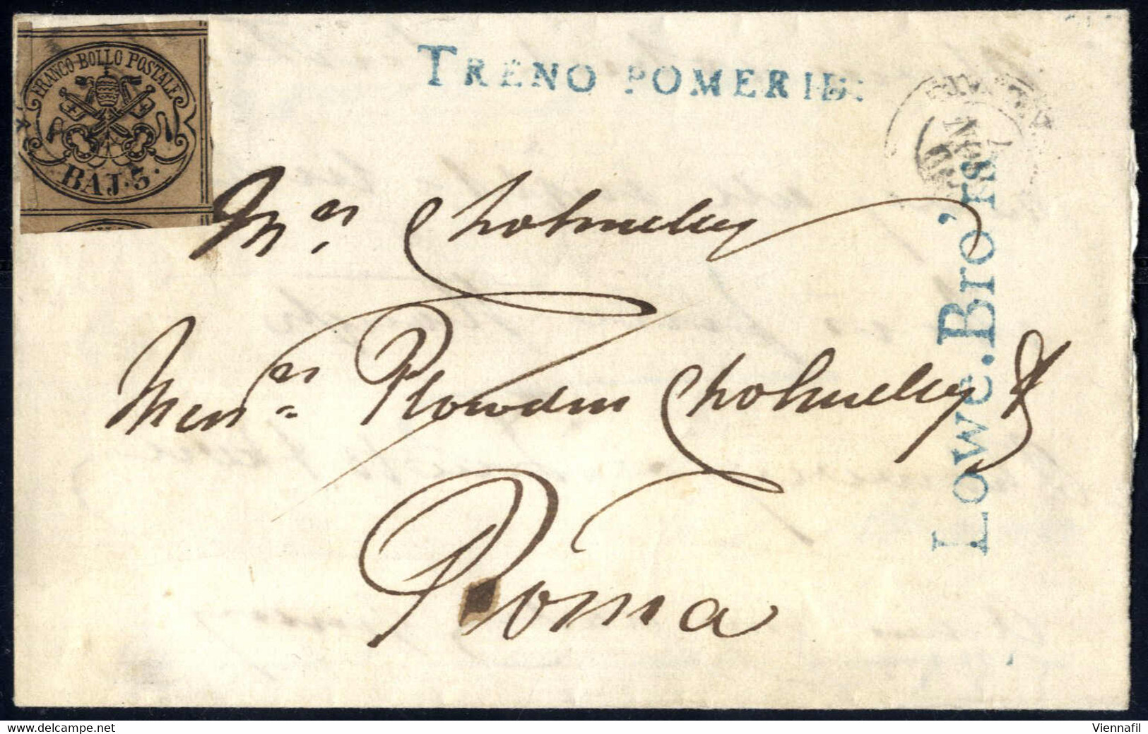 Cover 1859/68, 4 Lettere Con Timbri Privati Della Ditta LOWE Bros. Sulla Linea Ferroviaria Civitavecchia-Roma, 3 Per Rom - Stato Pontificio