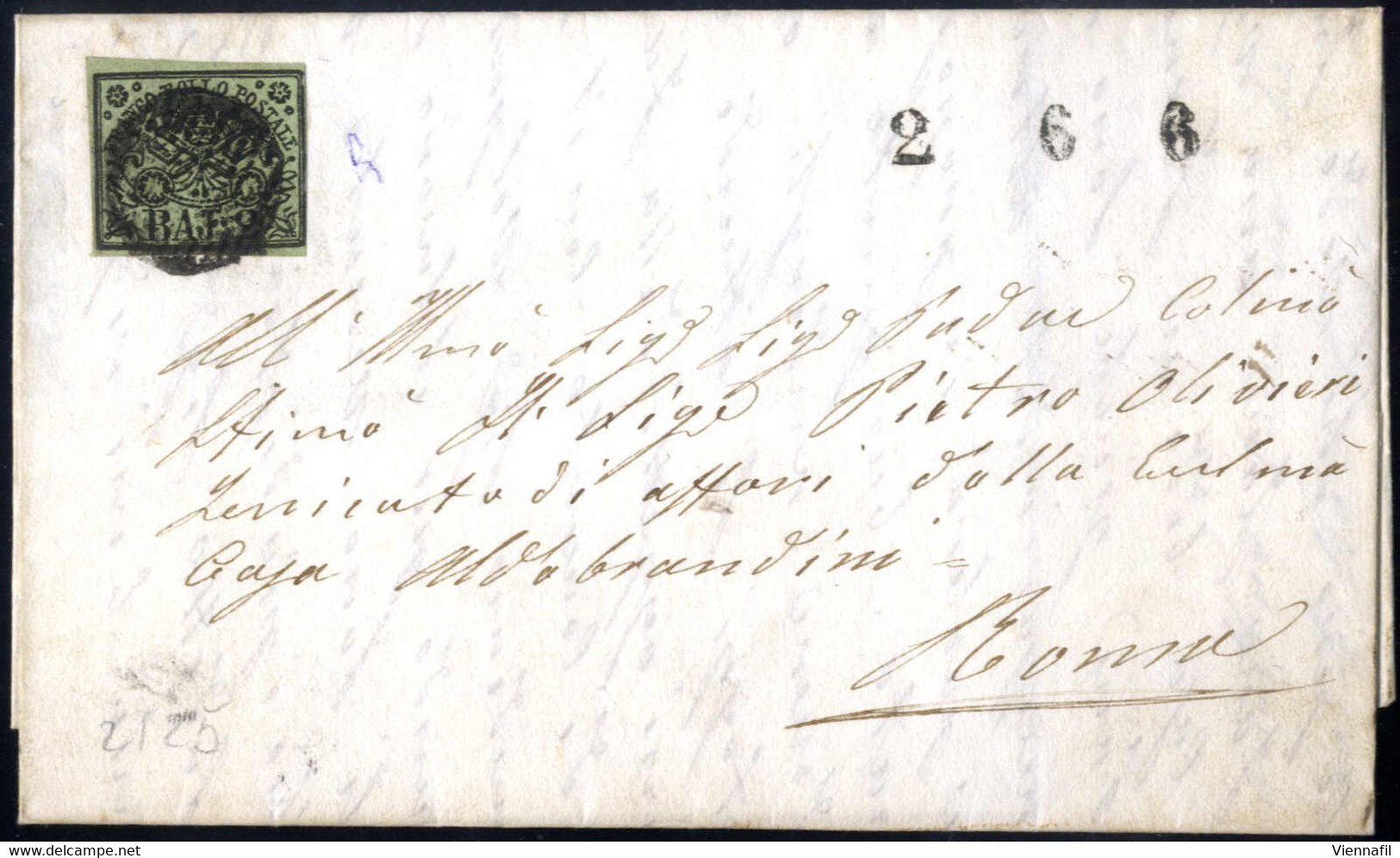 Cover 1857, 2 Lettere Da Frascati Per Roma Affrancate Con 2 B. Verde Oliva Annullati Con Cerchio A Trattini (Muto I, Pun - Papal States