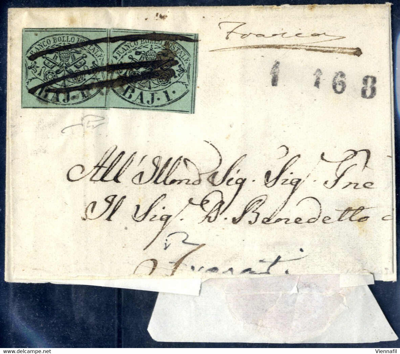 Cover 1857/58, 4 Lettere Da Roma Per Frascati Affrancate Per 2 B., Tutte Con Timbri Del Sevizio Postale Privato Roma-Fra - Papal States