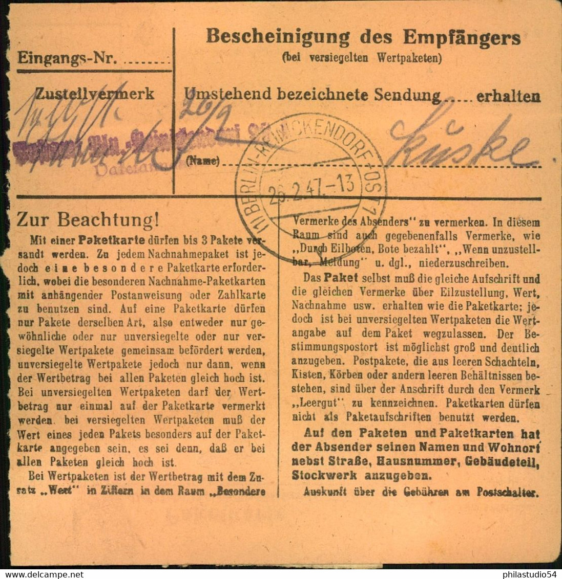 1947,PakEtkartE MIt MeF 40 Pfg. Ziffer Ab "DETTMANSDORF-KÖTZÖW - Altri & Non Classificati