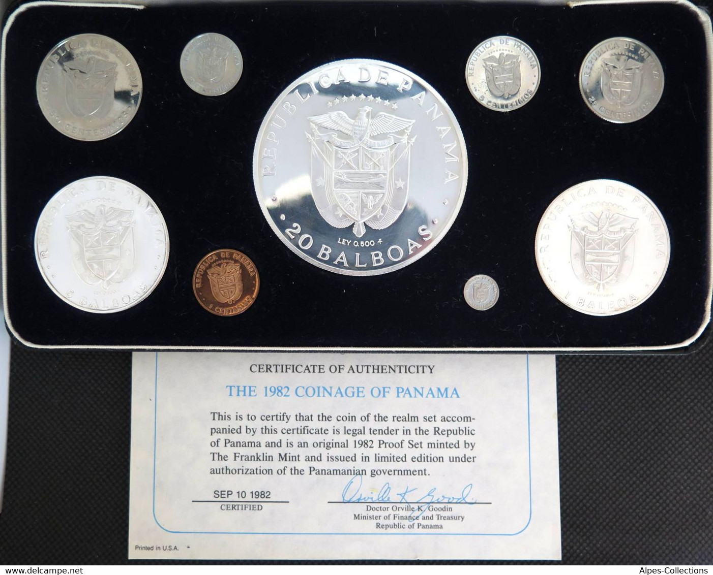 PANX01 - COINSET PANAMA PROOF 1982 - 9 Pièces : 1 Centesimo à 20 Balboas - Panama