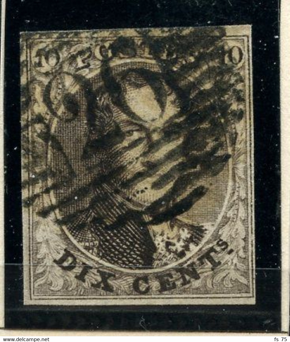 BELGIQUE - COB 3A 10C BRUN PAPIER EPAIS MEDAILLON MARGE OBLITERE P26 CHATELINEAU - 1849-1850 Medallions (3/5)