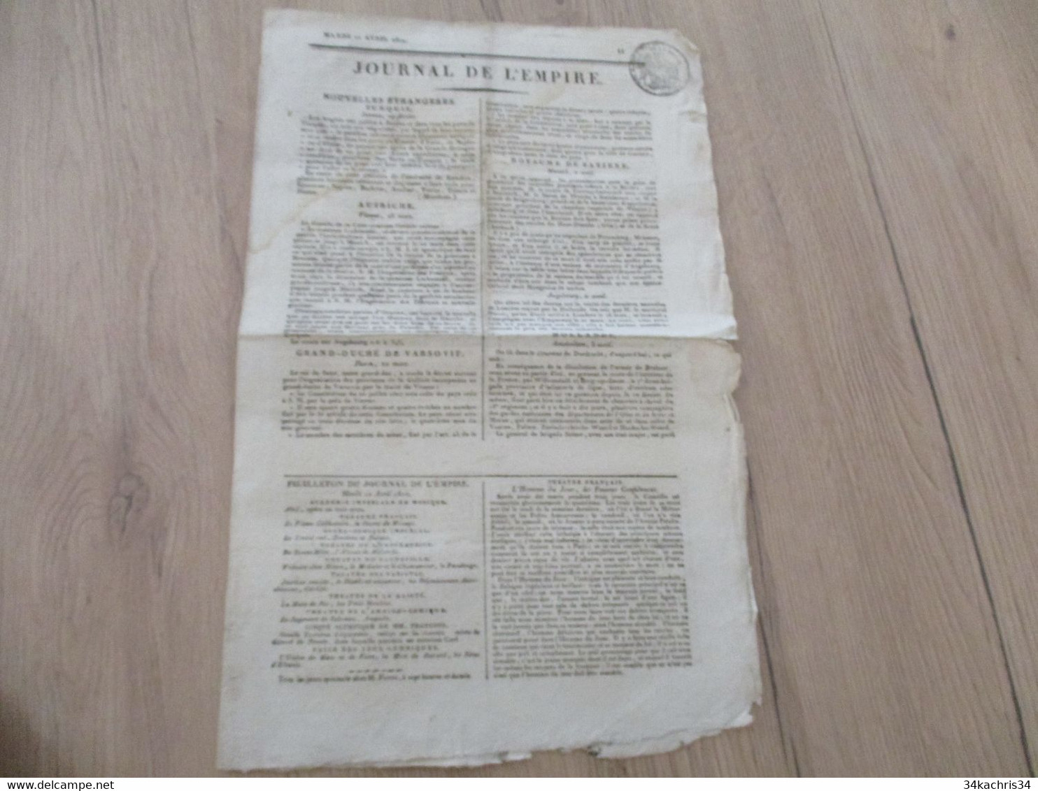 Journal De L'Empire 10/04/1810 Original En L'état - 1800 - 1849