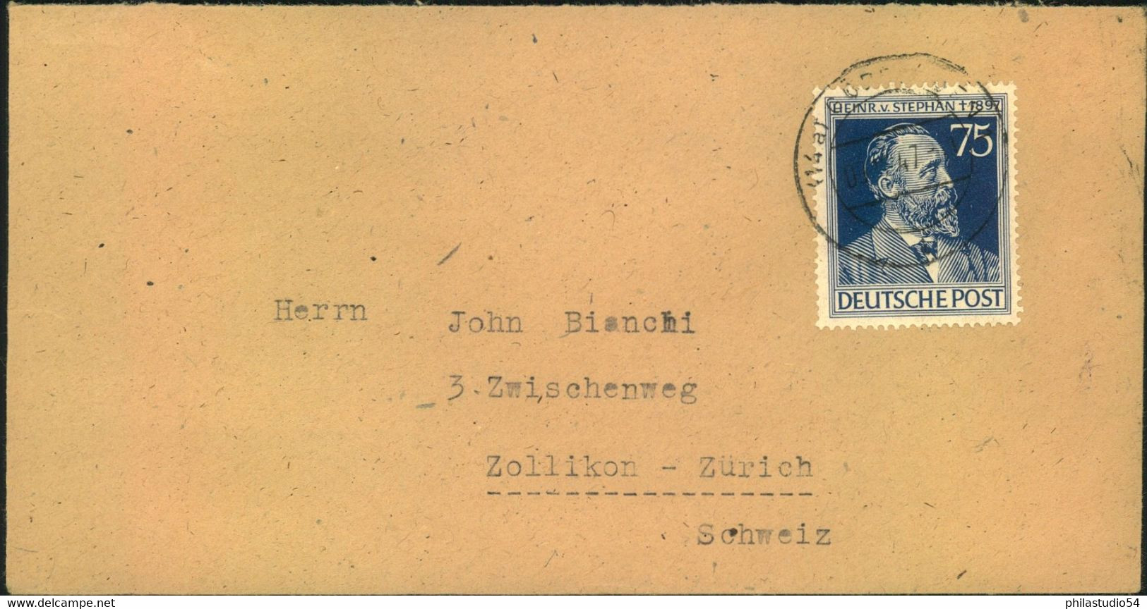 1947, 75 1947, 75 Pfg. Stephan Als EF Auf Auslandsbrief Ab "8(14a) GÖPPIMGEN" - Sonstige & Ohne Zuordnung