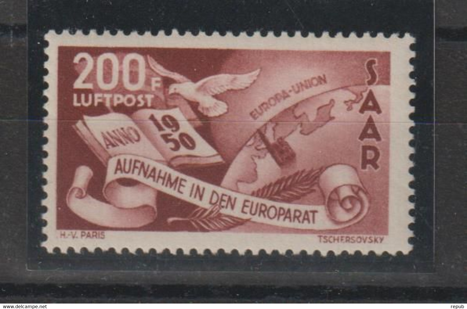 Sarre 1950 Admission Au Conseil De L'Europe PA 13, 1 Val. ** MNH - Airmail