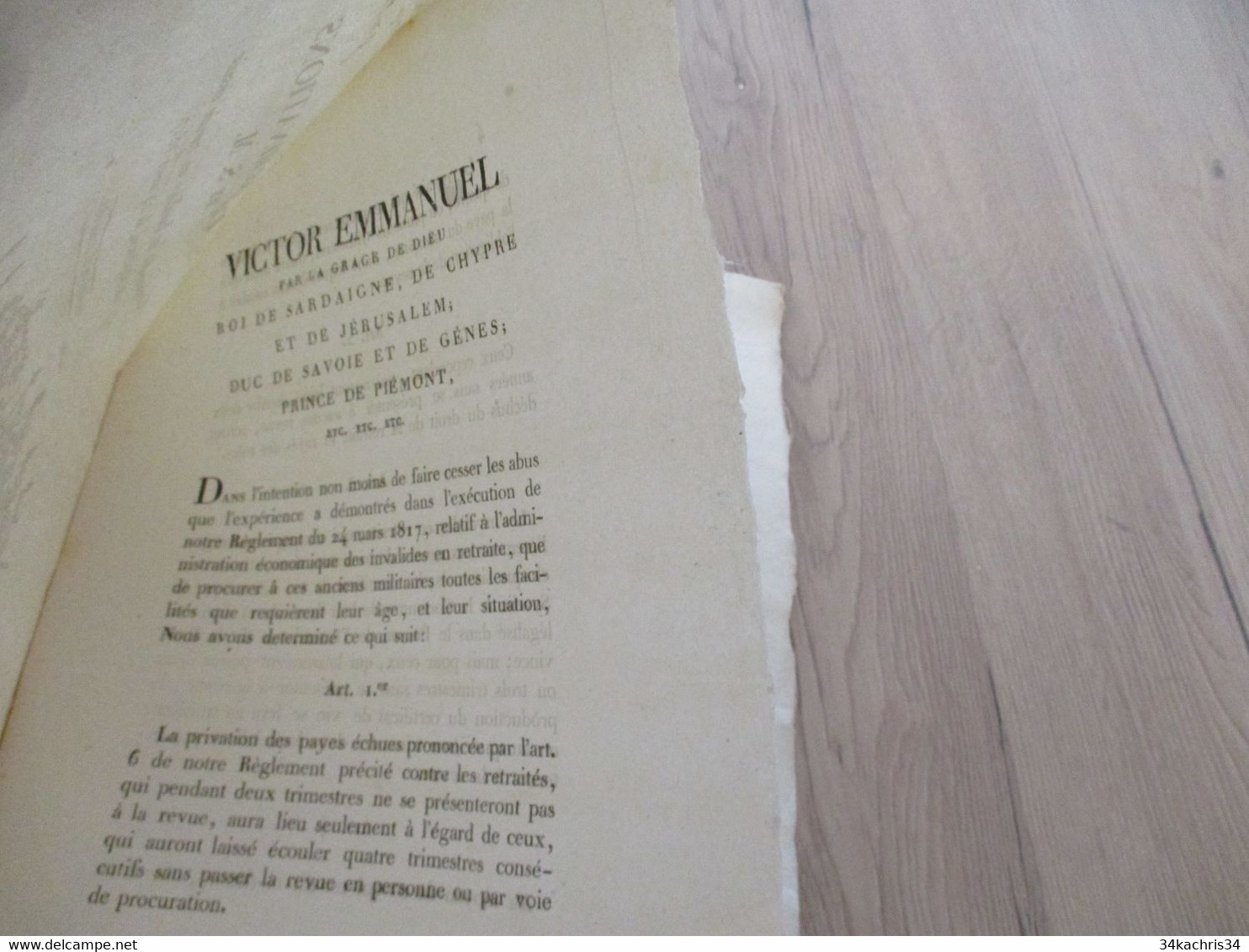 23/02/1820 Victor Emanuel Détermination De Sa Majesté Concernant Les Invalides En Retraite .... Chambéry - Wetten & Decreten